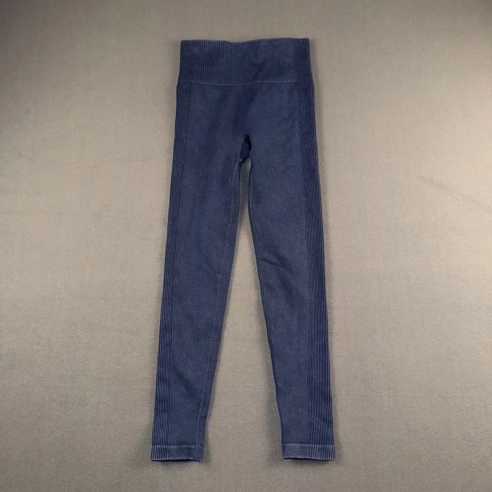 Spanx Soft Stretch‎ Seamless Ribbed Leggings Navy Blue XS Athleisure Lounge Yoga
